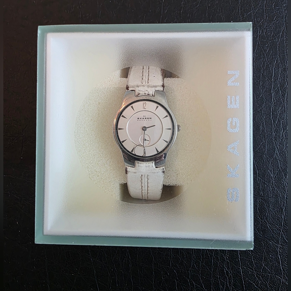 Skagen White and Silver Watch